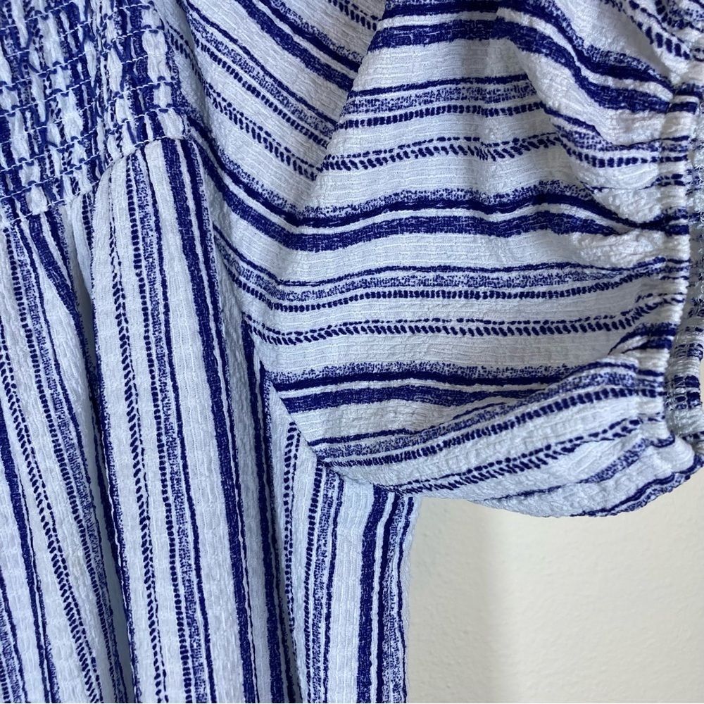 SHOL Los Angeles Blue White Stripe Smocked Peasant Top 3X - Picture 5 of 13